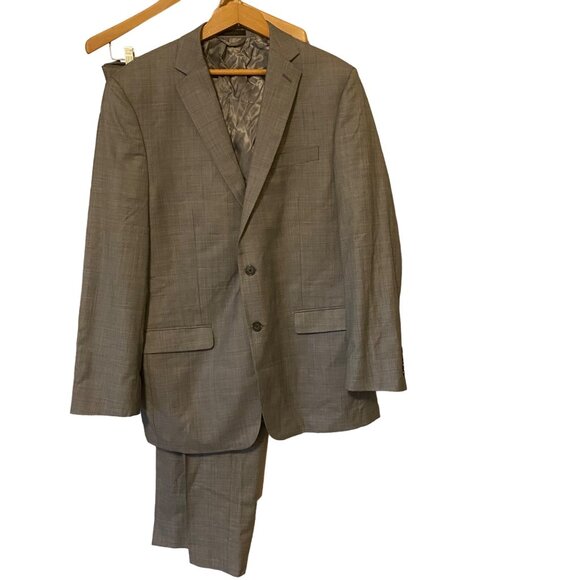 Men's Calvin Klein Grey Two Piece Suit Set 100% Wool Coat 42/Pants 36